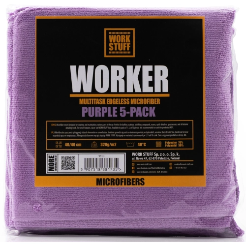 WORK STUFF WORKER 5-PACK PURPLE 40x40cm 320gsm uniwersalna mikrofibra bezszwowa