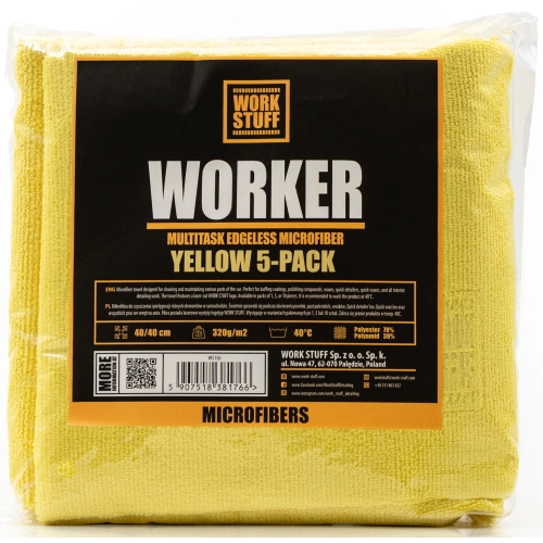 WORK STUFF WORKER 5-PACK YELLOW 40x40cm 320gsm uniwersalna mikrofibra bezszwowa